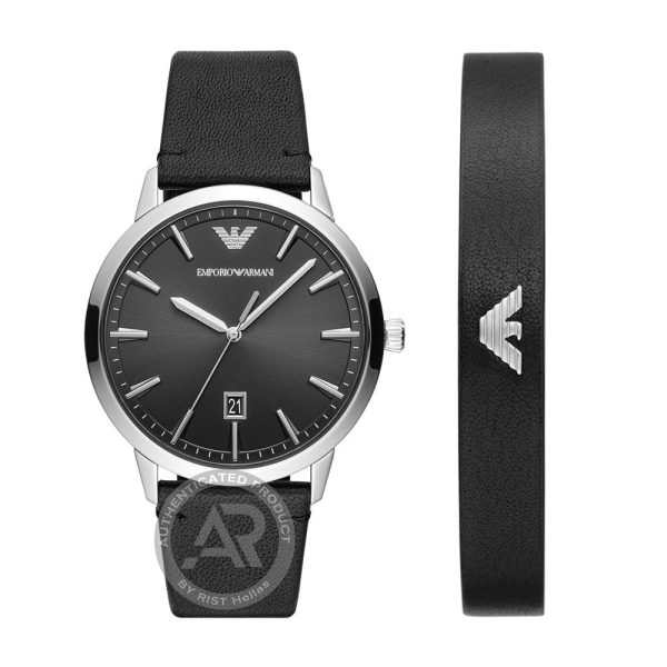 Emporio Armani Set Black Leather Strap