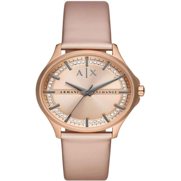 ARMANI EXCHANGE Lady Hampton Crystals Rose Gold Synthetic Strap